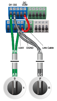 Wiring diagram showing ACS180 Run Stop switch with reverse selection
