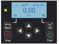 ACS180 keypad home screen before factory reset