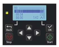 ACS180 keypad parameter list showing saved value