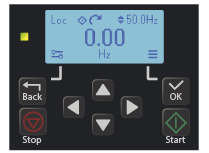 ACS180 keypad home screen before opening the parameter menu