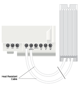 Wiring diagram showing ACS180 brake resistor connection