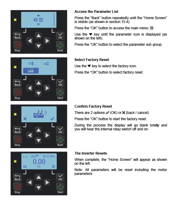 Drop down instructions on how to change a parameter value